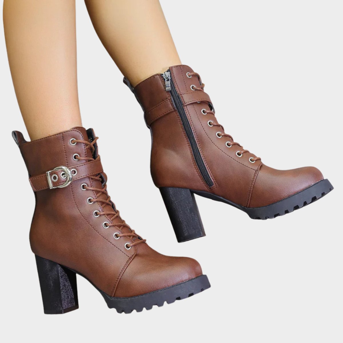 Adeline™ | Buckle Lace-Up Heeled Combat Boots