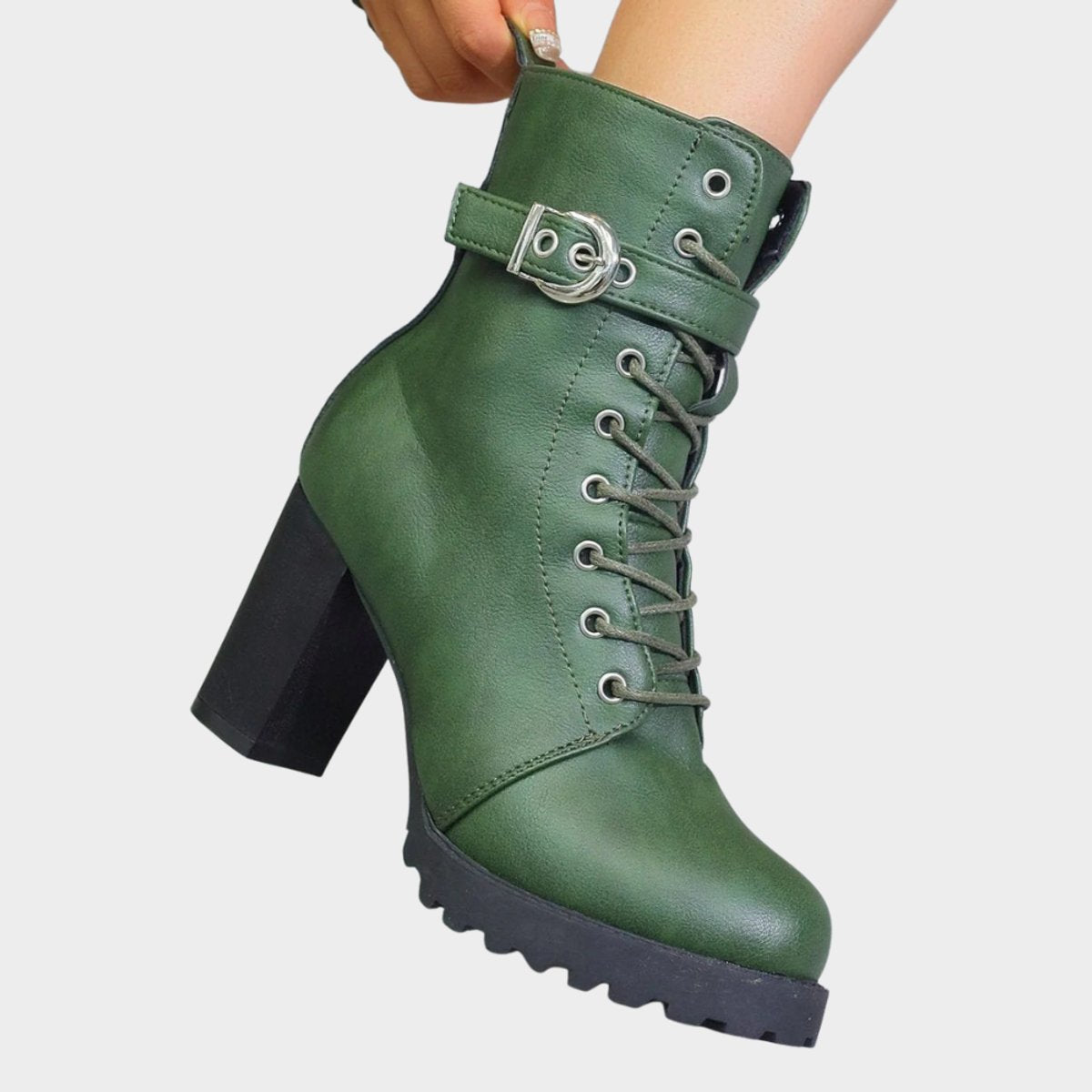 Adeline™ | Buckle Lace-Up Heeled Combat Boots