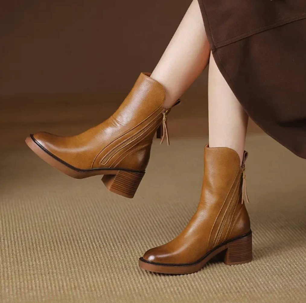 Rosemary™ | Cognac Block Heel Ankle Boots