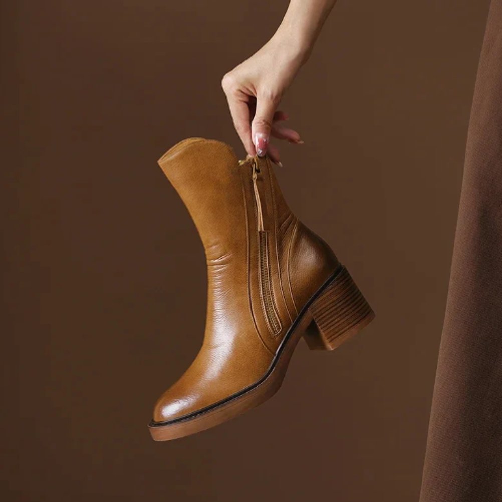 Rosemary™ | Cognac Block Heel Ankle Boots