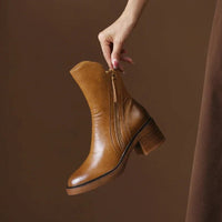 Rosemary™ | Cognac Block Heel Ankle Boots