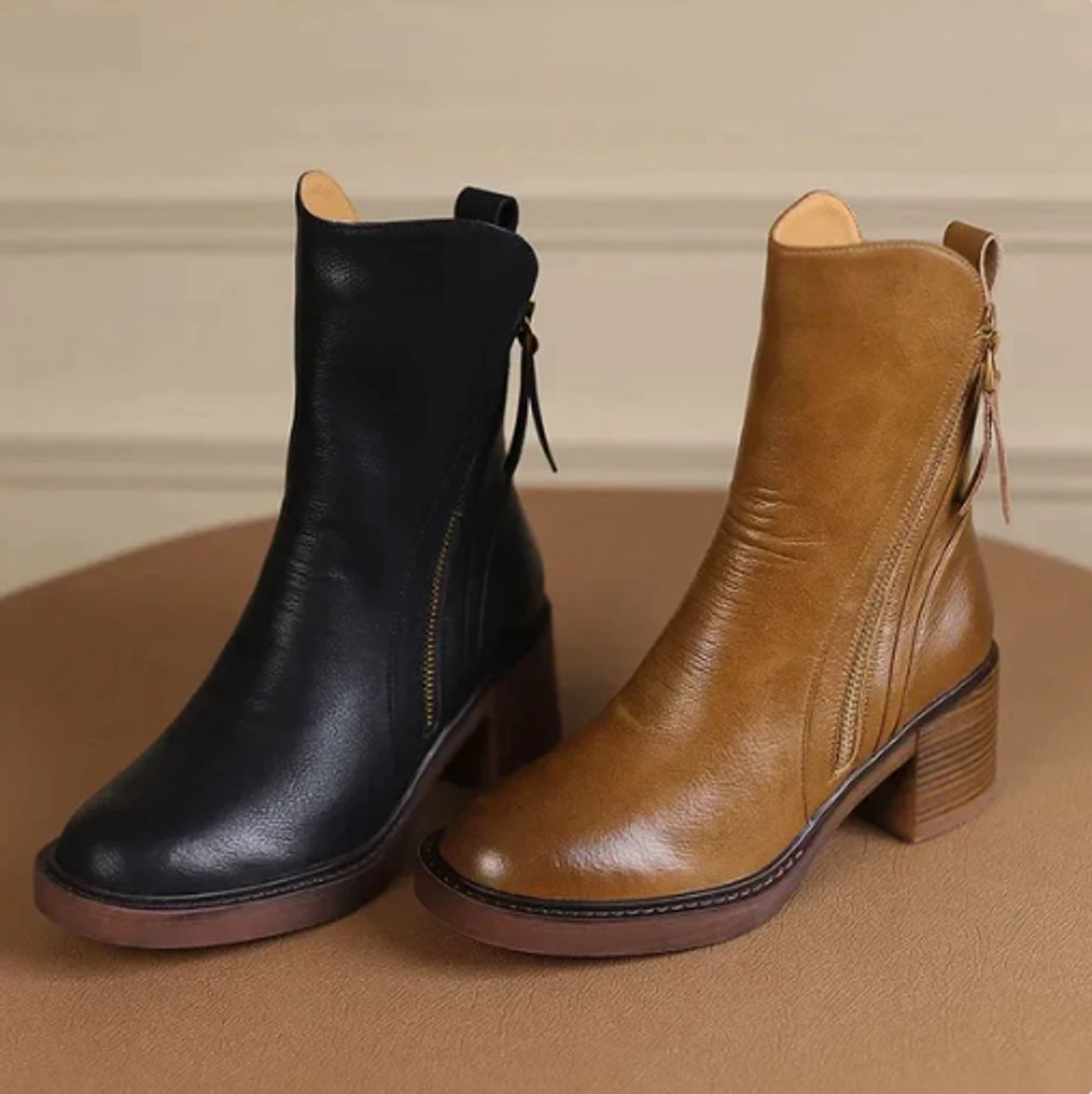 Rosemary™ | Cognac Block Heel Ankle Boots