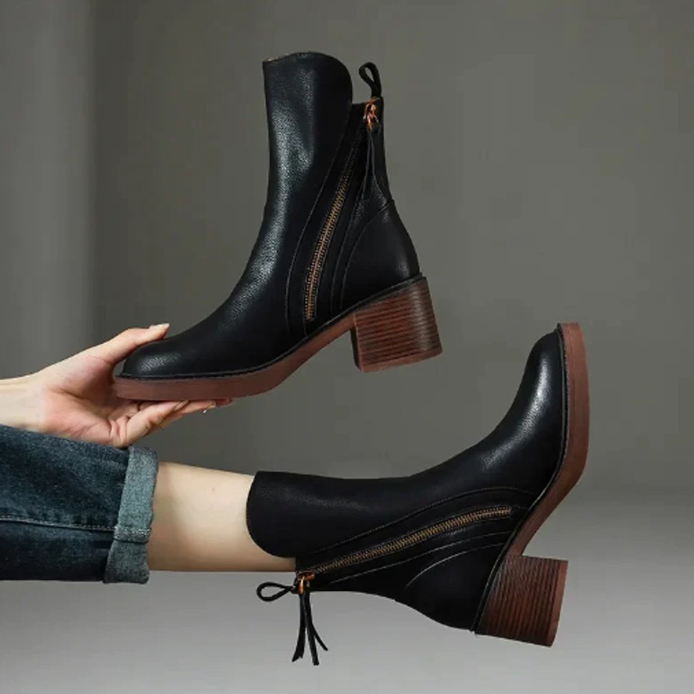 Rosemary™ | Cognac Block Heel Ankle Boots