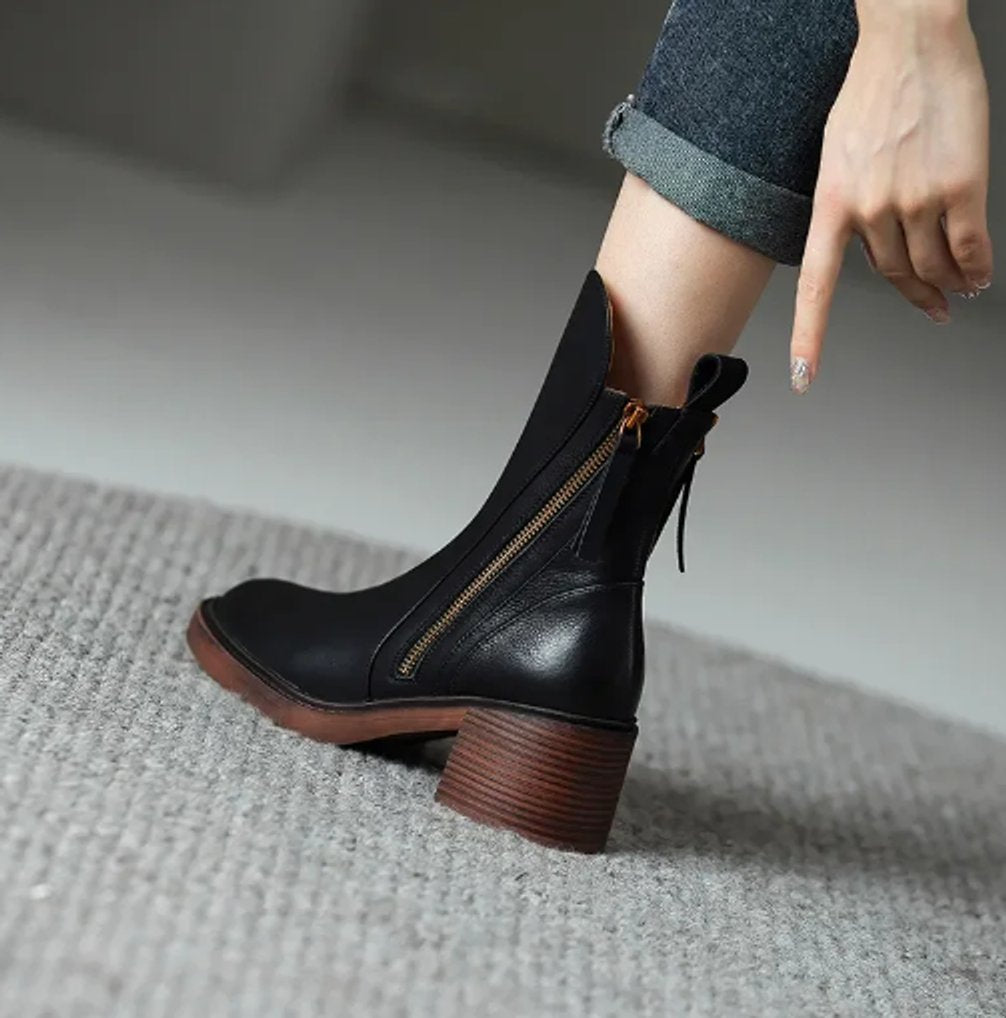 Rosemary™ | Cognac Block Heel Ankle Boots
