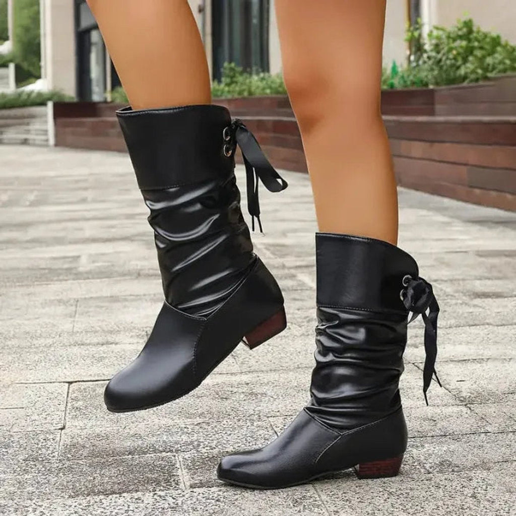 Loretta™ | Ribbon Tie Slouch Mid-Calf Boots