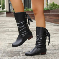Loretta™ | Ribbon Tie Slouch Mid-Calf Boots