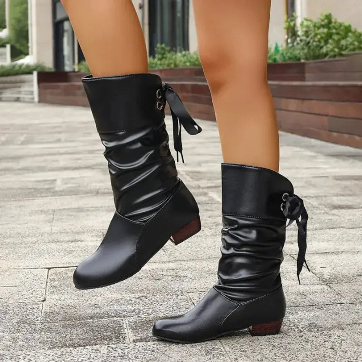 Loretta™ | Ribbon Tie Slouch Mid-Calf Boots