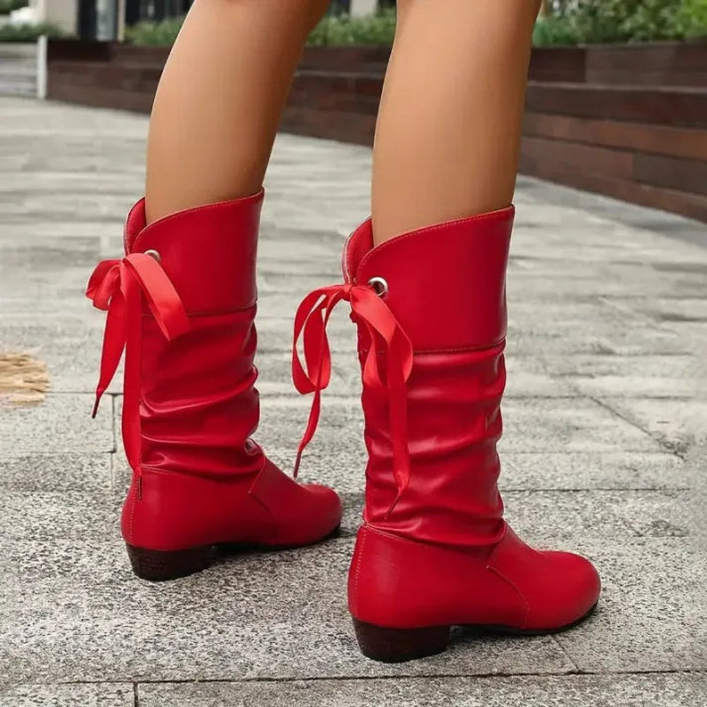 Loretta™ | Ribbon Tie Slouch Mid-Calf Boots
