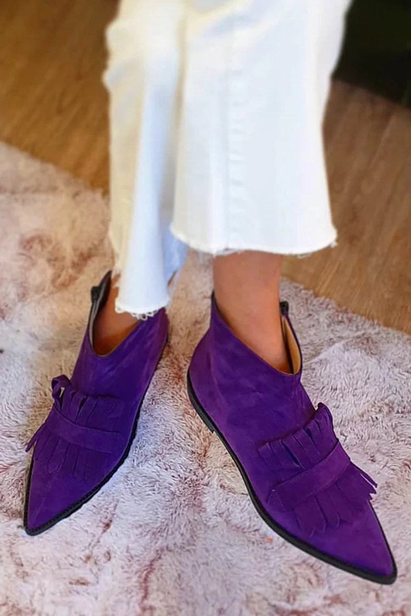 Delphine™ | Fringe Pointed Toe Ankle Boots