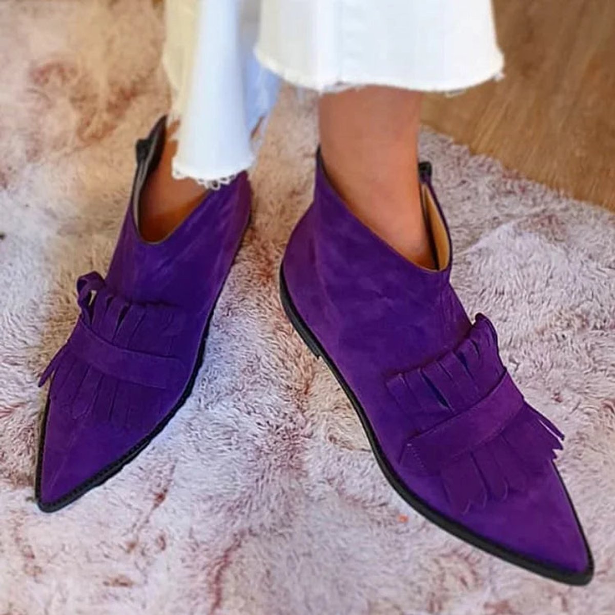 Delphine™ | Fringe Pointed Toe Ankle Boots