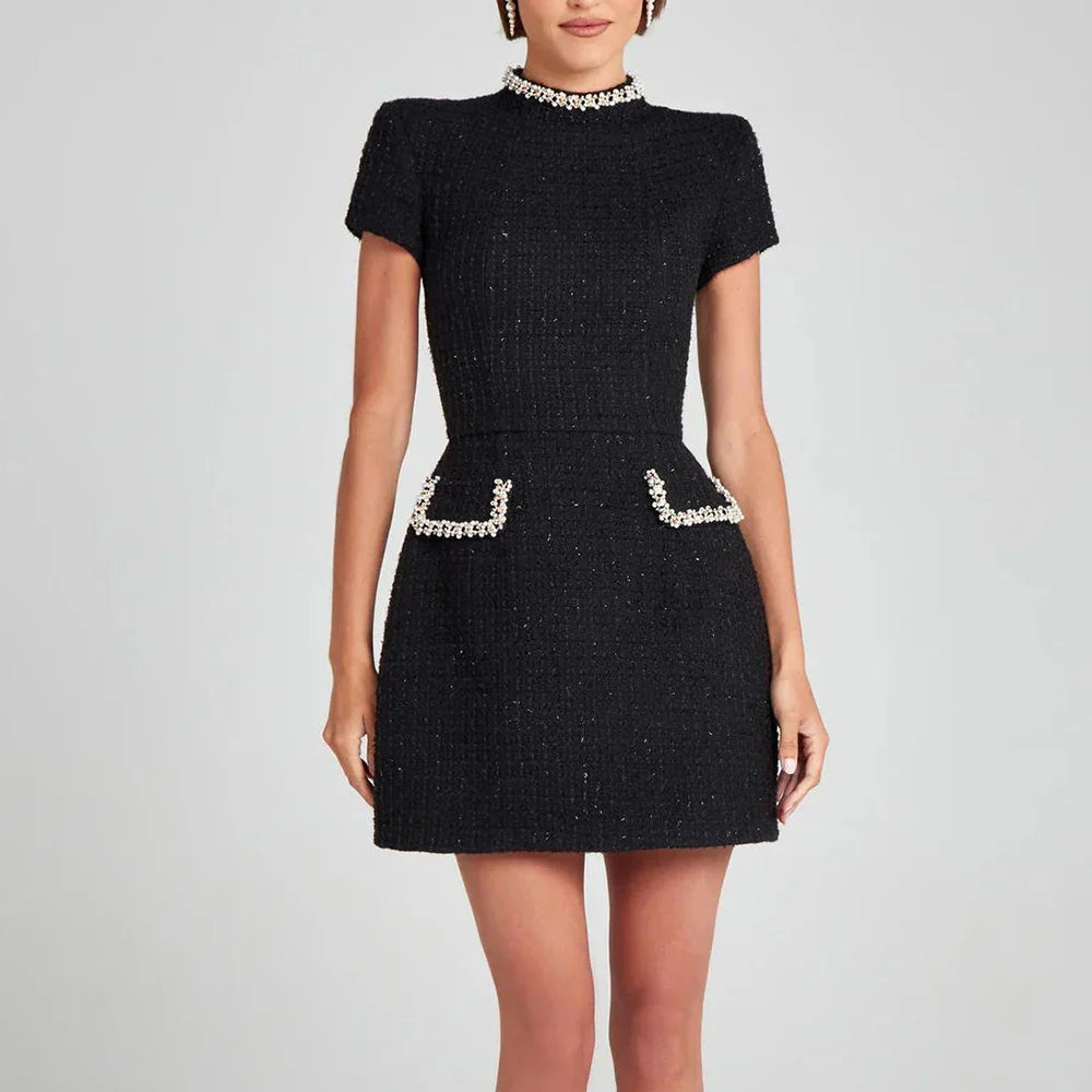 Cécile™ | Chic Tweed Mini Dress for Parties – Long Sleeve Square Neck Style